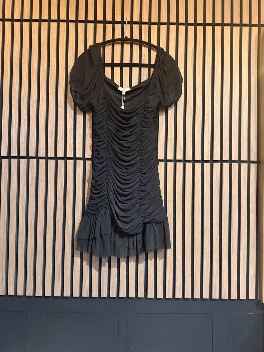 Chelsea & Violet Black Ruched Mini Dress